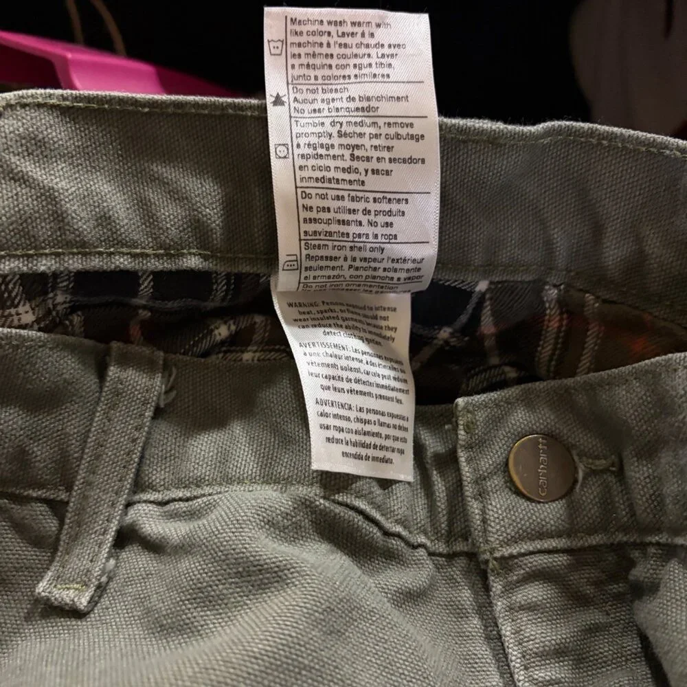 Vintage Carhartt Mens Flannel-Lined Original Fit Work Pants 34x31 Green Cotton‎